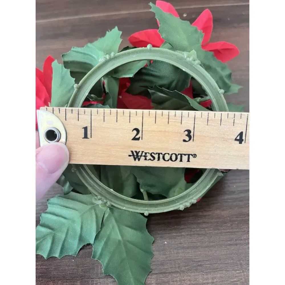 Vintage Plastic Christmas Wreath Candle Ring Poinsettias With Tag